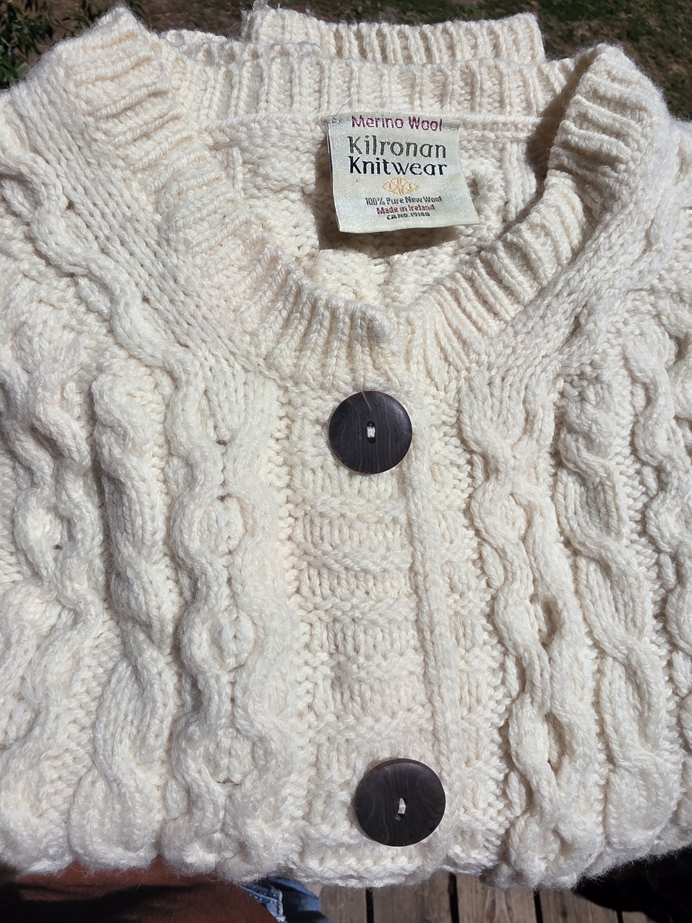 Kilronan Knitwear Ivory Merino Wool Cable Knit Sweater